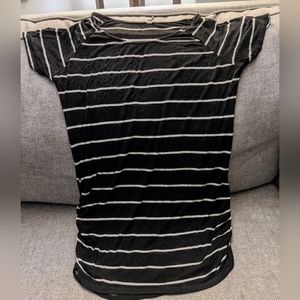 Maternity PinkBlush Black & White Striped Short Sleeve Fitted Stretchy  Top M